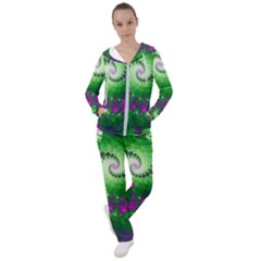 Fractal Spiral Purple Art Green Art Women s Tracksuit by Proyonanggan