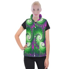 Fractal Spiral Purple Art Green Art Women s Button Up Vest by Proyonanggan