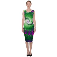 Fractal Spiral Purple Art Green Art Sleeveless Pencil Dress by Proyonanggan