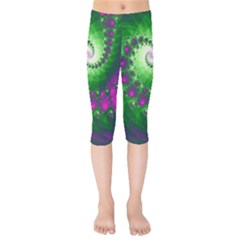 Fractal Spiral Purple Art Green Art Kids  Capri Leggings  by Proyonanggan