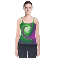 Fractal Spiral Purple Art Green Art Velvet Spaghetti Strap Top by Proyonanggan