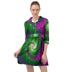 Fractal Spiral Purple Art Green Art Mini Skater Shirt Dress by Proyonanggan