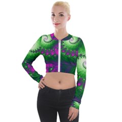 Fractal Spiral Purple Art Green Art Long Sleeve Cropped Velvet Jacket by Proyonanggan