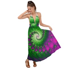 Fractal Spiral Purple Art Green Art Backless Maxi Beach Dress by Proyonanggan