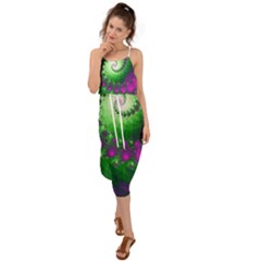 Fractal Spiral Purple Art Green Art Waist Tie Cover Up Chiffon Dress by Proyonanggan