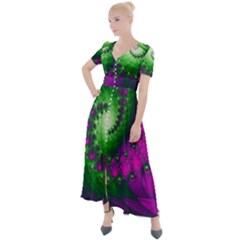 Fractal Spiral Purple Art Green Art Button Up Short Sleeve Maxi Dress by Proyonanggan