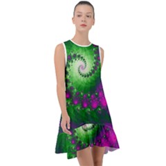 Fractal Spiral Purple Art Green Art Frill Swing Dress by Proyonanggan