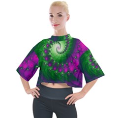 Fractal Spiral Purple Art Green Art Mock Neck T-shirt by Proyonanggan