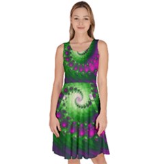 Fractal Spiral Purple Art Green Art Knee Length Skater Dress With Pockets by Proyonanggan