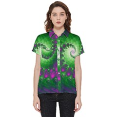 Fractal Spiral Purple Art Green Art Short Sleeve Pocket Shirt by Proyonanggan