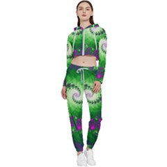 Fractal Spiral Purple Art Green Art Cropped Zip Up Lounge Set by Proyonanggan