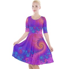 Fractal Art Artwork Magical Purple Quarter Sleeve A-line Dress by Proyonanggan