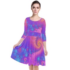 Fractal Art Artwork Magical Purple Quarter Sleeve Waist Band Dress by Proyonanggan