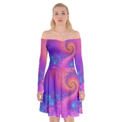 Fractal Art Artwork Magical Purple Off Shoulder Skater Dress by Proyonanggan