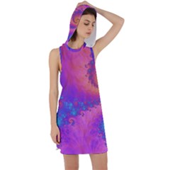 Fractal Art Artwork Magical Purple Racer Back Hoodie Dress by Proyonanggan