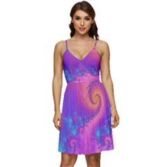 Fractal Art Artwork Magical Purple V-neck Pocket Summer Dress  by Proyonanggan