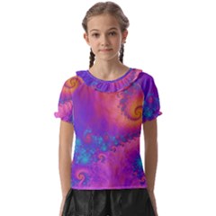 Fractal Art Artwork Magical Purple Kids  Frill Chiffon Blouse by Proyonanggan