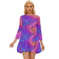 Fractal Art Artwork Magical Purple Long Sleeve Babydoll Dress by Proyonanggan