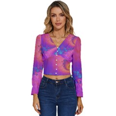 Fractal Art Artwork Magical Purple Long Sleeve V-neck Top by Proyonanggan