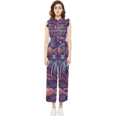 Abstract African Art Backdrop Women s Frill Top Chiffon Jumpsuit by Proyonanggan