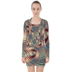 Fractal Strange Unknown Abstract V-neck Bodycon Long Sleeve Dress by Proyonanggan