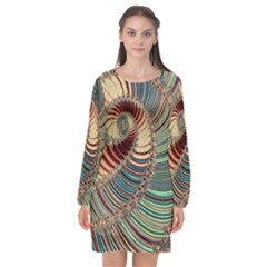 Fractal Strange Unknown Abstract Long Sleeve Chiffon Shift Dress  by Proyonanggan