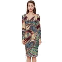 Fractal Strange Unknown Abstract Long Sleeve V-neck Bodycon Dress  by Proyonanggan