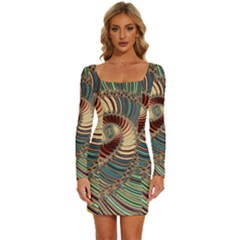 Fractal Strange Unknown Abstract Long Sleeve Square Neck Bodycon Velvet Dress by Proyonanggan