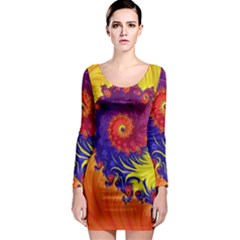 Fractal Spiral Bright Colors Long Sleeve Bodycon Dress by Proyonanggan