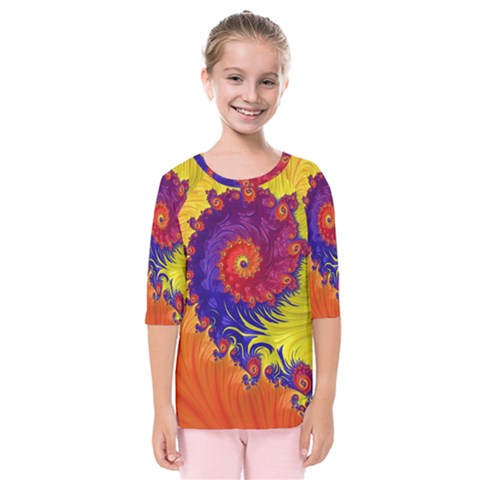 Fractal Spiral Bright Colors Kids  Quarter Sleeve Raglan T-shirt by Proyonanggan