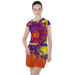 Fractal Spiral Bright Colors Drawstring Hooded Dress by Proyonanggan