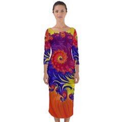 Fractal Spiral Bright Colors Quarter Sleeve Midi Bodycon Dress by Proyonanggan