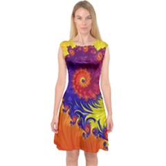 Fractal Spiral Bright Colors Capsleeve Midi Dress by Proyonanggan