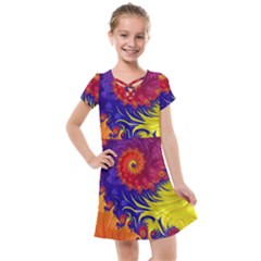 Fractal Spiral Bright Colors Kids  Cross Web Dress by Proyonanggan