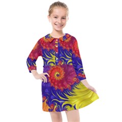 Fractal Spiral Bright Colors Kids  Quarter Sleeve Shirt Dress by Proyonanggan