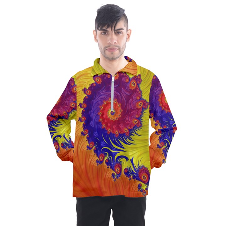 Fractal Spiral Bright Colors Men s Half Zip Pullover