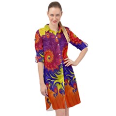 Fractal Spiral Bright Colors Long Sleeve Mini Shirt Dress by Proyonanggan