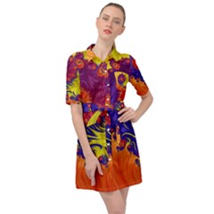 Fractal Spiral Bright Colors Belted Shirt Dress by Proyonanggan