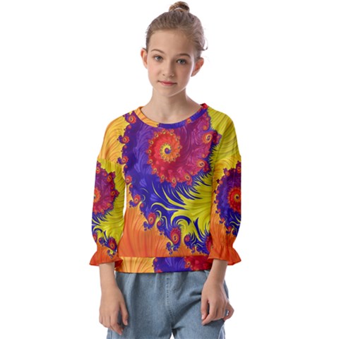 Fractal Spiral Bright Colors Kids  Cuff Sleeve Top by Proyonanggan