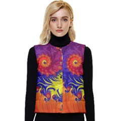 Fractal Spiral Bright Colors Women s Button Up Puffer Vest