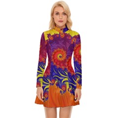 Fractal Spiral Bright Colors Long Sleeve Velour Longline Dress by Proyonanggan