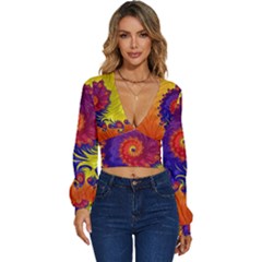 Fractal Spiral Bright Colors Long Sleeve Deep-v Velour Top by Proyonanggan