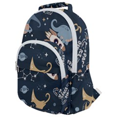 Space Theme Art Pattern Design Wallpaper Rounded Multi Pocket Backpack by Proyonanggan