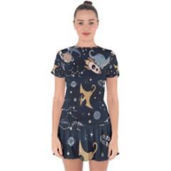 Space Theme Art Pattern Design Wallpaper Drop Hem Mini Chiffon Dress by Proyonanggan