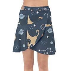 Space Theme Art Pattern Design Wallpaper Wrap Front Skirt by Proyonanggan