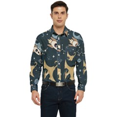 Space Theme Art Pattern Design Wallpaper Men s Long Sleeve Pocket Shirt  by Proyonanggan