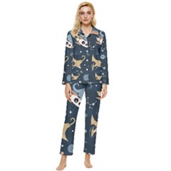 Space Theme Art Pattern Design Wallpaper Womens  Long Sleeve Velvet Pocket Pajamas Set by Proyonanggan