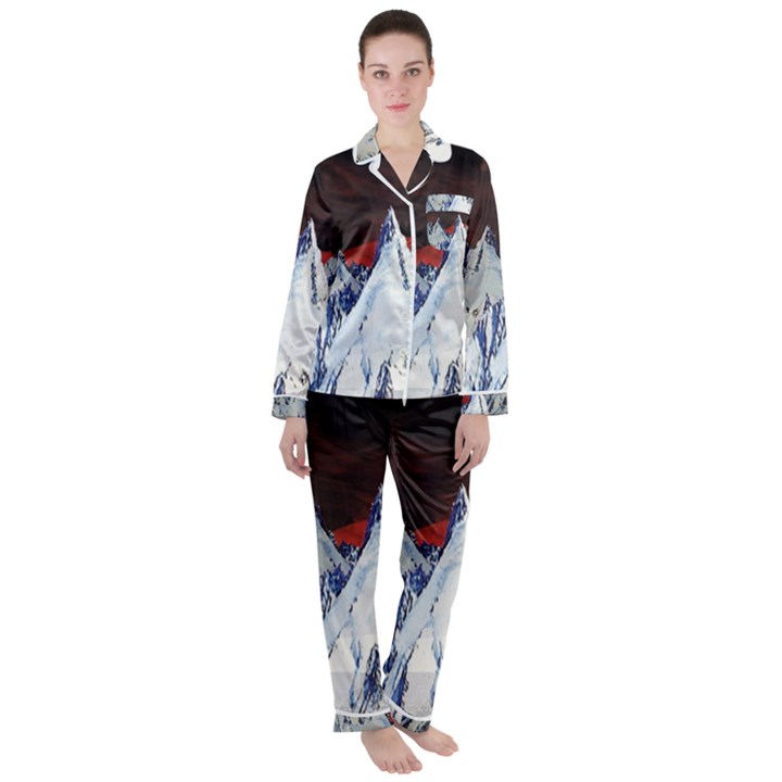 Abstract Painting Cold Temperature Snow Nature Women s Long Sleeve Satin Pajamas Set	