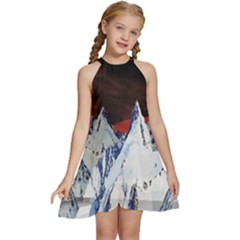 Abstract Painting Cold Temperature Snow Nature Kids  Halter Collar Waist Tie Chiffon Dress by Grandong