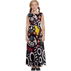 Multicolored Abstract Painting Colorful Kids  Satin Sleeveless Maxi Dress by Grandong